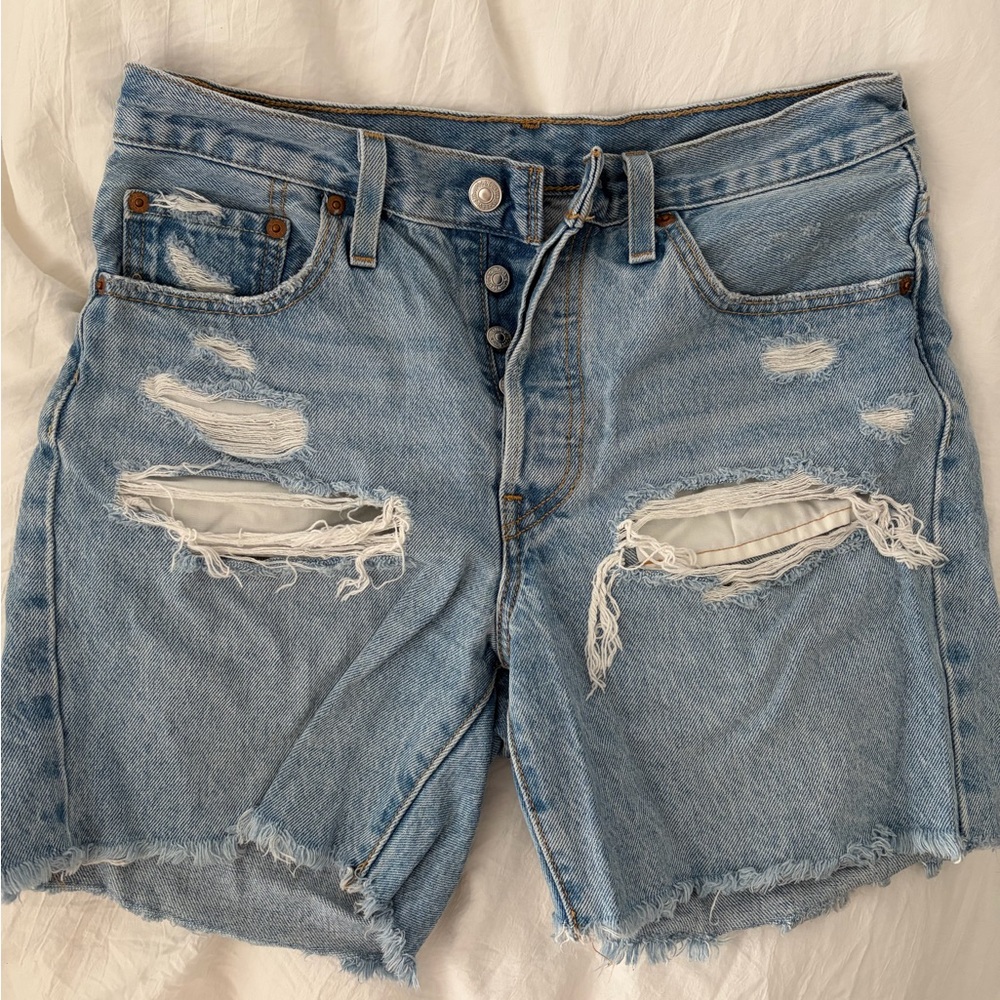 Levi's Light Blue Distressed Denim Shorts